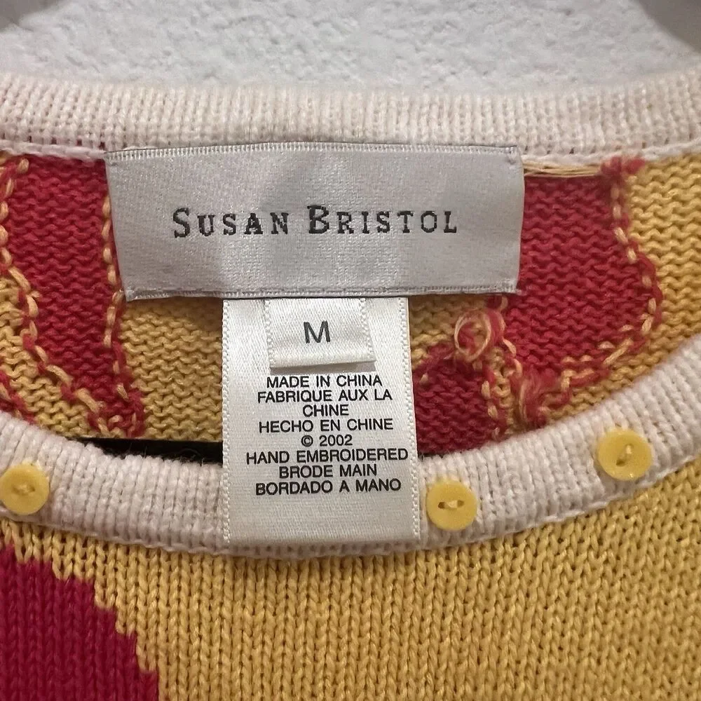 Susan Bristol Vintage Sweater Floral Bouquet Short Sleeve Size M Preppy Academia - Picture 2 of 8